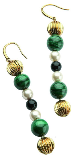 A bold green and yellow pair of earrings.