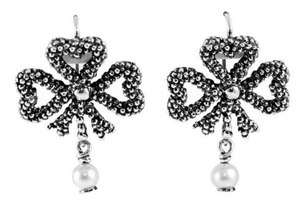 gucci silver black bow pearl earrings