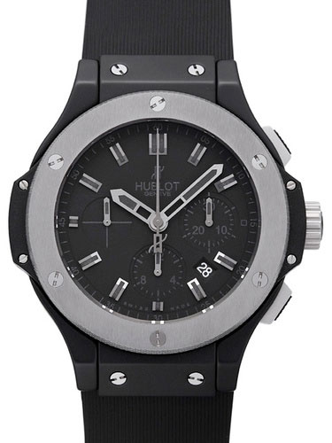 A high-end men’s gift of a black-dial Hublot watch with six signature “H” screws on the bezel