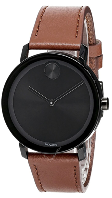 movado bold men’s watch with cognac leather strap