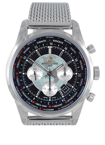 A high-end men’s gift of a stainless-steel Breitling chronograph watch with a mesh bracelet